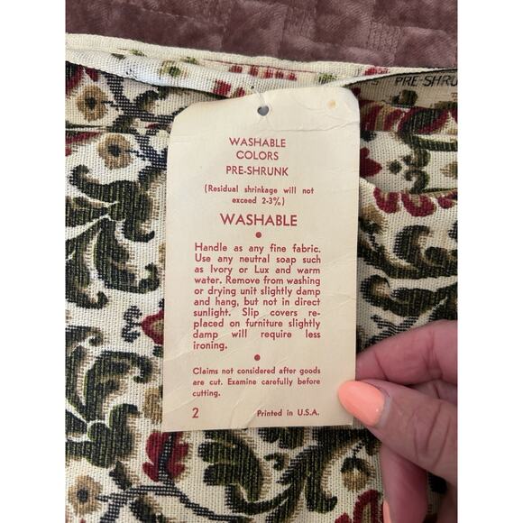 Vintage House 'N Home Fabrics Draperies 2 yds 8” White Green Floral Medium Weigh - Picture 4 of 9